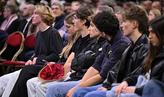 Mourners attend a memorial ceremony in tribute to victims of the Crans-Montana bar fire on January 9, 2026 in Crans-Montana, Switzerland