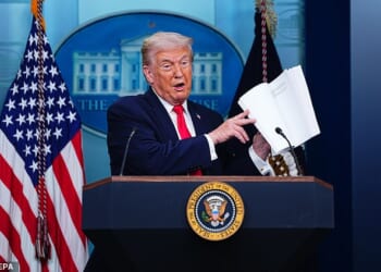 Last week, Trump cut into a White House press briefing about his first year in office, pictured, to ramble on about his childhood baseball exploits