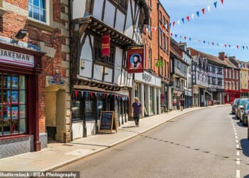 According to the largest survey of its kind, which quizzed 46,000 adults from up and down the country, the North's boundary extends from Shrewsbury (pictured) to Grimsby