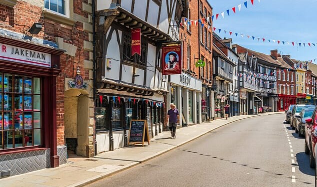 According to the largest survey of its kind, which quizzed 46,000 adults from up and down the country, the North's boundary extends from Shrewsbury (pictured) to Grimsby