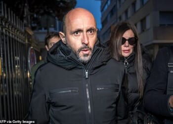 Owners of Le Constellation bar Jacques Moretti (L) and Jessica Moretti (R) arrive for a hearing at the Office of the public prosecutor of the Canton of Valais in Sion on January 9, 2026