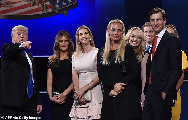 In the past, as she was thrust into the spotlight with her ex-husband, Donald Trump Jr, Vanessa has stuck to wearing largely the same look - a buttoned-up dress, her hair straight, and dark-colored eye makeup, as she's seen here in 2016 with Ivanka, Melania, Tiffany and Jared Kushner