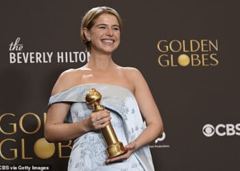 Jessie Buckley (pictured at the Golden Globes), who grew up in Killarney, Co Kerry, only got a TV when she was a teenager