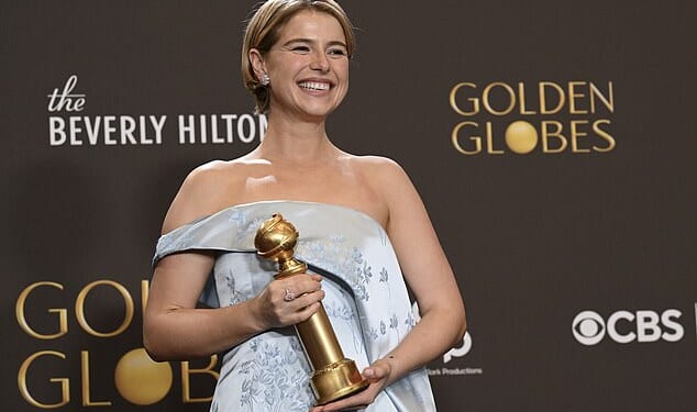 Jessie Buckley (pictured at the Golden Globes), who grew up in Killarney, Co Kerry, only got a TV when she was a teenager