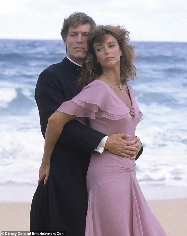 Iconic role: Rachel Ward with Richard Chamberlain on the beach in The Thorn Birds in 1983