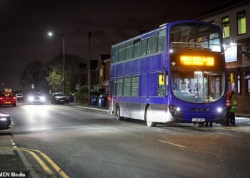 The Police said three high school pupils fell 'through a window on the top deck of a school bus' on Bolton Road at around 3.50pm