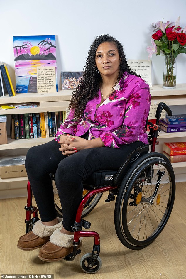 Janine Kazmi, 38, has been left wheelchair-bound for the rest of her life after her thug ex-boyfriend Barry Shankly pushed her over a banister when she refused to give him a New Year's kiss