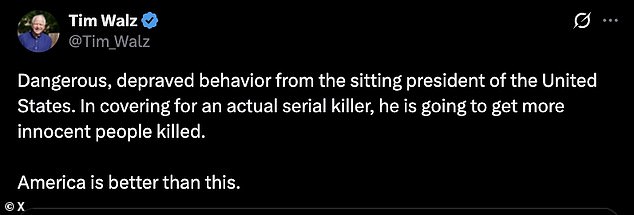 He called the post 'dangerous, depraved behavior from the sitting president of the United States' and claimed: 'America is better than this'