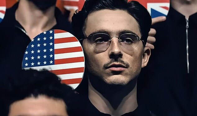 Timothée Chalamet's film Marty Supreme hit the $72.3M mark by Tuesday, January 13, while Leonardo DiCaprio's One Battle After Another took in a domestic total of $71.6M, according to Global Box Office; Chalamet seen in Marty Supreme (2025)