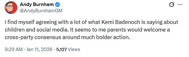 Greater Manchester mayor Andy Burnham- seen as a possible replacement for Prime Minister Sir Keir Starmer- praised Mrs Badenoch's comments