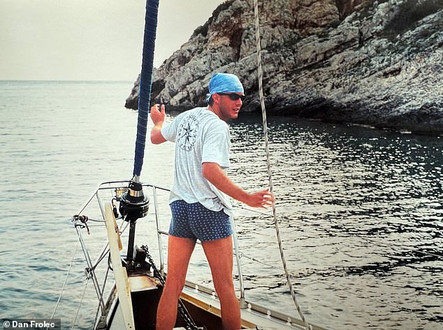 Pictured: Dan, originally from the Czech Republic, aged 31 on the very boat he and his friends explored the Adriatic Sea from in 2002