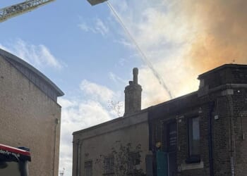 Ten fire engines and 70 firefighters are tackling the blaze which broke out on Regent’s Park Road in Camden, north London