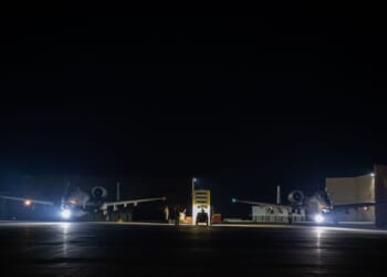 In this handout photo in an undisclosed location, U.S. A-10 Thunderbolt IIs prepare to taxi in support of Operation Hawkeye Strike at a base in the U.S. Central Command area of responsibility on Dec. 19, 2025.