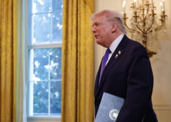 President Donald Trump arrives to a meeting with oil and gas executives in the East Room of the White House on Jan. 9, 2026, in Washington, D.C.