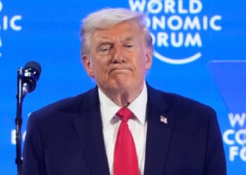 President Donald Trump watches the audience after his speech Wednesday during the Annual Meeting of the World Economic Forum in Davos, Switzerland.