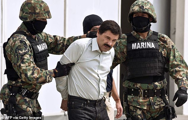 The president, speaking to Sean Hannity following the capture of Venezuelan leader Nicolas Maduro, teased out his threats over cartel influence and fentanyl trafficking. Pictured: The 2014 capture of drug lord Joaquin 'El Chapo' Guzman