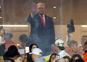 Donald Trump has made his grand arrival at Hard Rock Stadium ahead of the national title game