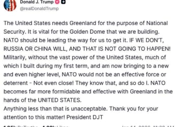 Taking to his platform Truth Social on Wednesday, the US President wrote that NATO must support Washington's bid to 'put Greenland in the hands of the US'