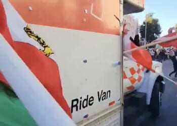 Chaos erupted at a pro¿Iranian freedom rally in Los Angeleson Sunday afternoon after a U-Haul truck bearing a stark anti¿regime change message plowed through a crowd of demonstrators