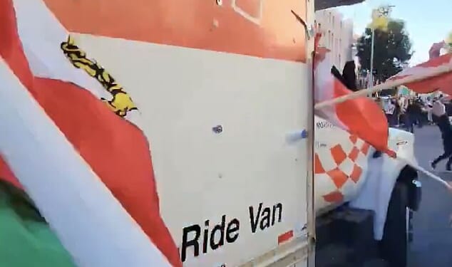 Chaos erupted at a pro¿Iranian freedom rally in Los Angeleson Sunday afternoon after a U-Haul truck bearing a stark anti¿regime change message plowed through a crowd of demonstrators