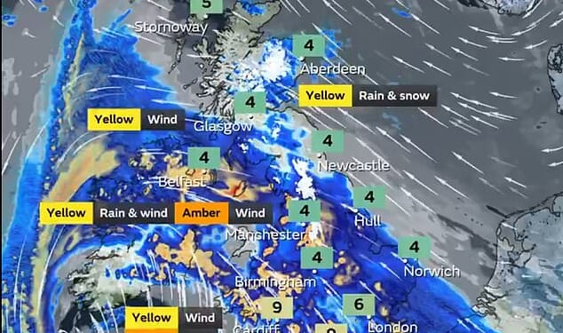 UK weather map reveals where Storm Chandra will hit TODAY: Britain braces for 80mph winds, torrential rain and snow just days after Ingrid wreaked havoc