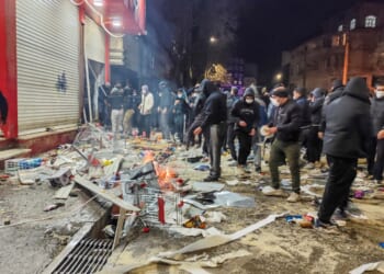 Iranians gather while blocking a street during a protest in Kermanshah, Iran, on Jan. 8, 2026.