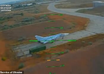 Dramatic footage showed drones successfully striking the planes across five different military airfield