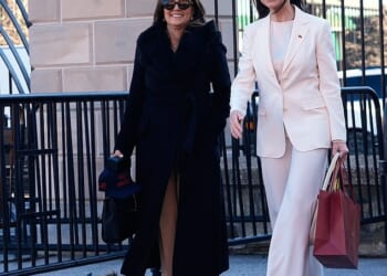 Venezuelan opposition leader Maria Corina Machado (right) is photographed leaving the White House Thursday after her first meeting with President Donald Trump since the U.S. military captured Venezuelan dictator Nicolas Maduro