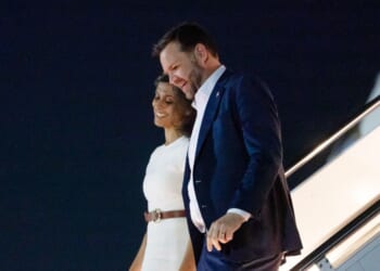 Vice President J.D. Vance and Second Lady Usha Vance arrive at Joint Base Andrews following a trip to Israel, on Oct. 24, 2025, in Maryland.