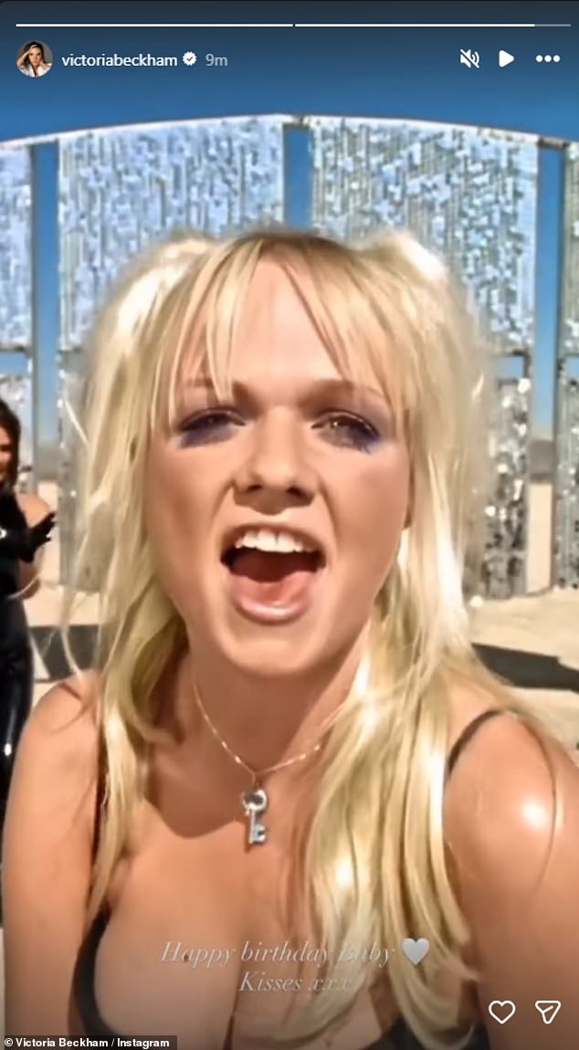She also shared a clip of Emma and the Spice Girls' dancing in the Say You'll Be There video captioned 'happy birthday Baby Kisses xxx'