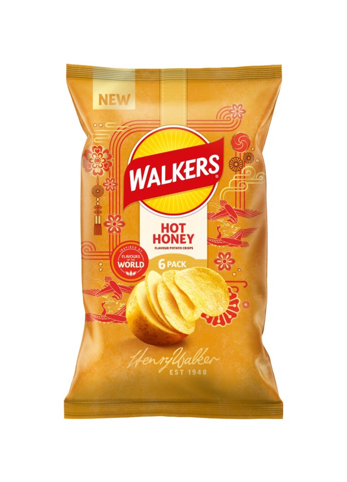 Walkers Hot Honey Flavour Potato Crisps 6-pack.