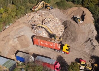 An aerial view of the illegal waste processing operation at Stone Arrow Farm, which neighbours say is blighting their lives with noise, traffic and pollution