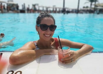 Rachel Duffy in Marbella in 2019... where she was the life and soul of the star-studded Ocean Beach club