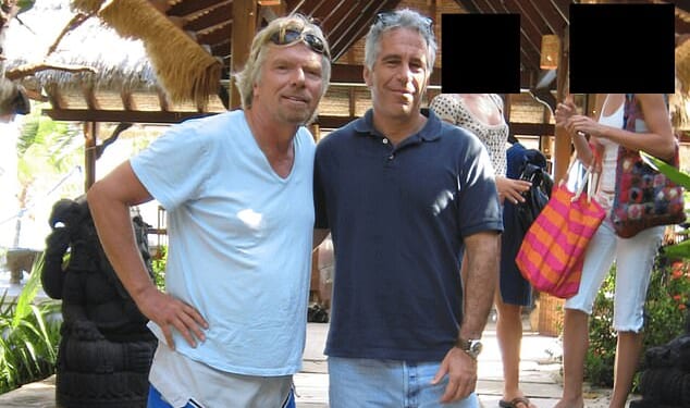 Jeffrey Epstein with Richard Branson. In an email exchange from September 2013 Sir Richard offered advice about how the convicted child sex offender could rehabilitate his image