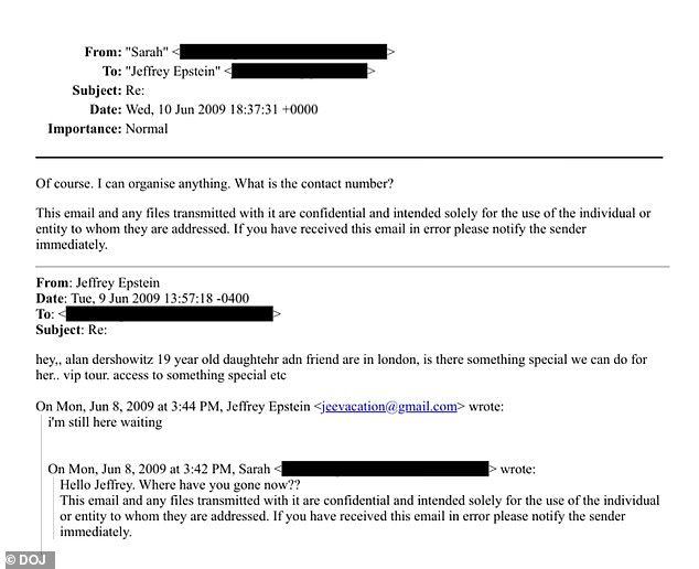 Other emails released suggest the former Duchess of York offered Epstein and his friends VIP tours of Buckingham Palace
