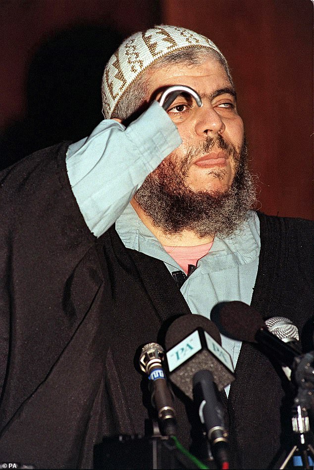 The activist says he fought in Afghanistan and Kashmir in the late 1990s and was a lieutenant to hook-handed imam Abu Hamza (pictured), who preached violent jihad at Finsbury Park Mosque in north London