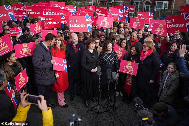 Ms Stogia was flanked by Labour party chairwoman Anna Turley, currently deputy leader Lucy Powell and chief whip Jonathan Reynolds as her candidacy was announced at the event in the Greater Manchester constituency yesterday