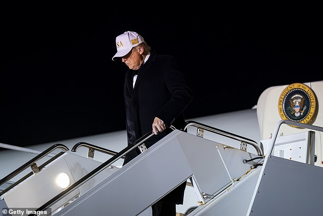 President Donald Trump arrives aboard Air Force One at Palm Beach International Airport (PBI) on January 31, 2026 in West Palm Beach, Florida