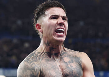 Enzo Fernandez nearly suffers horror wardrobe malfunction as he strips while wildly celebrating Chelsea win vs West Ham