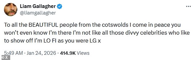 But Gallagher Jnr. was quick to insist he wasn't 'like all those divvy celebrities'