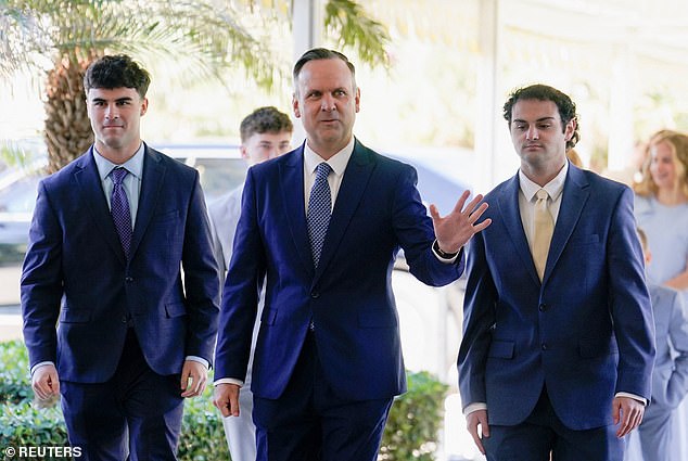 Groom Dan Scavino looked calm and collected as he waved to his friends ahead of his wedding with Erin Elmore