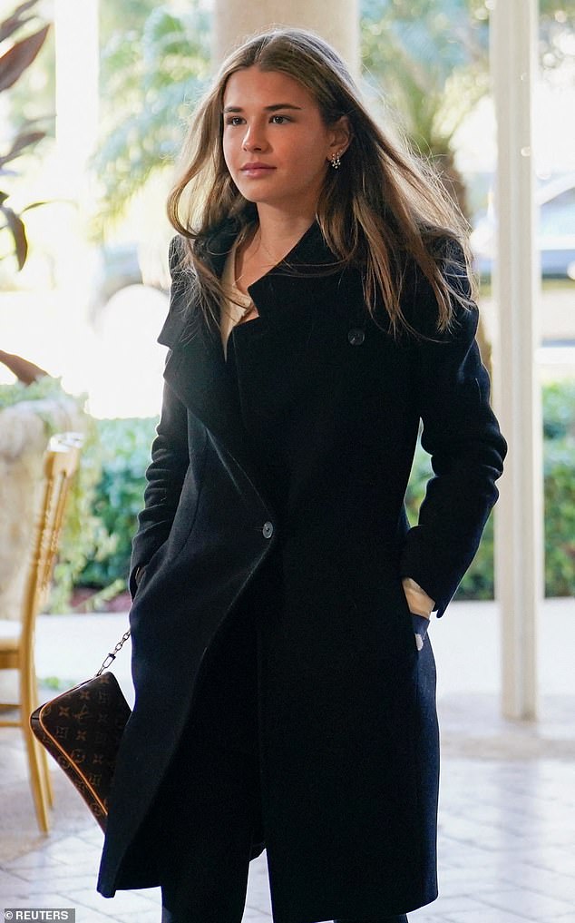 Kai Trump, the president's granddaughter, looked smart in a black overcoat as she arrived