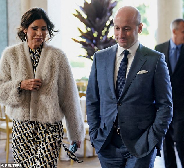 ICE barbie Kristi Noem arrived to the party with Stephen Miller, deputy White House chief of staff for policy. Noem has been at the forefront of criticism in recent weeks for the way agents have handled immigration situations in places like Minneapolis