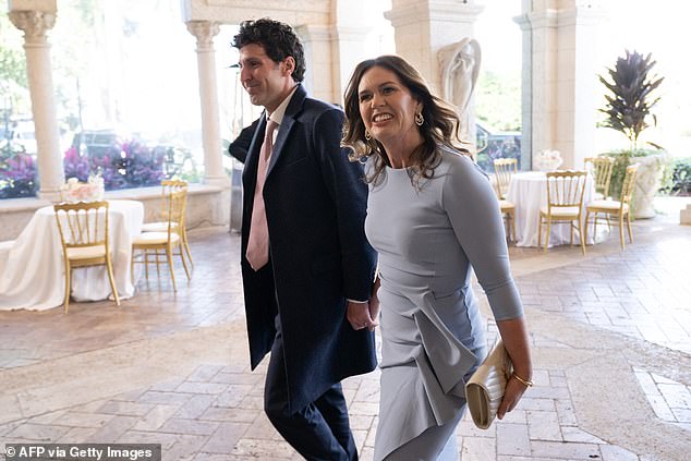 Governor of Arkansas Sarah Huckabee Sanders and her husband Bryan Sanders arrive