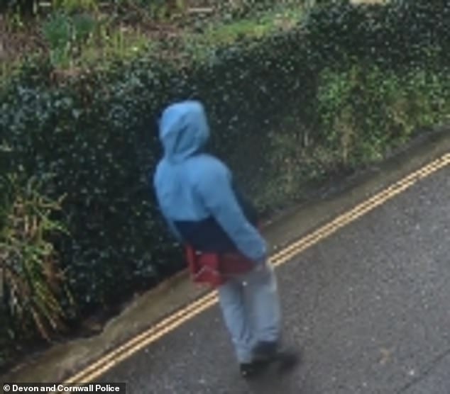 A CCTV image of Alexander Key at 3.25pm on Saturday, walking past the Wellington Pub on Old Road in Boscastle, in the direction of Boscastle Harbour towards the River Valency