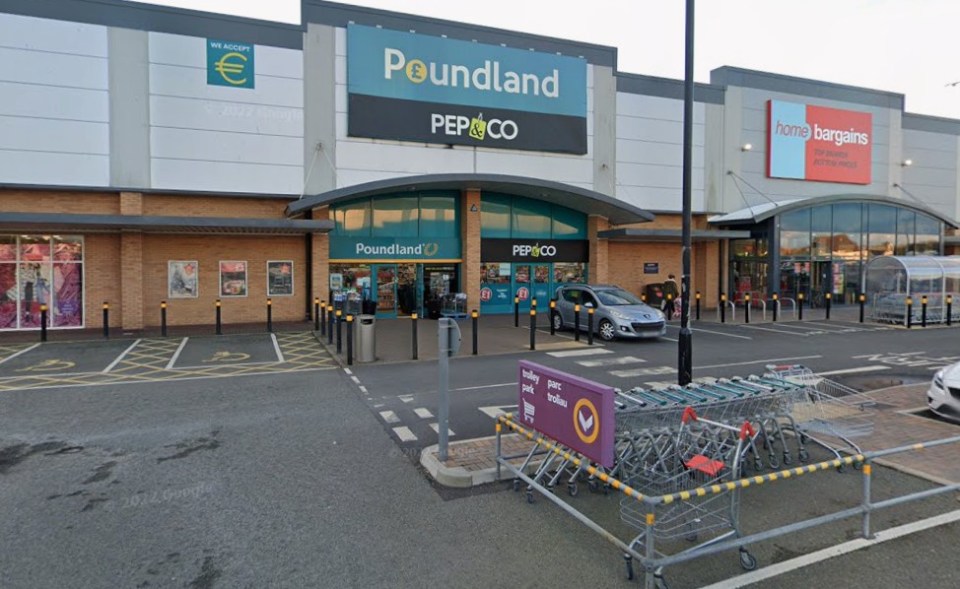 Exterior view of the Poundland and Pep&Co store in Holyhead, next to a Home Bargains store.
