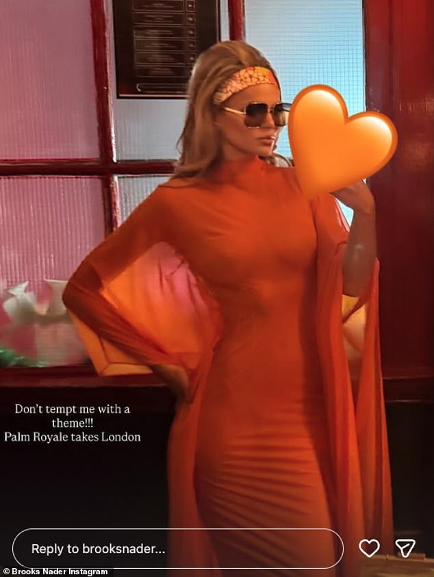 Her supermodel pal Brooks Nader, 28, took to her Instagram Stories with snaps of the celebrations including a stunning selfie of her 70s outfit