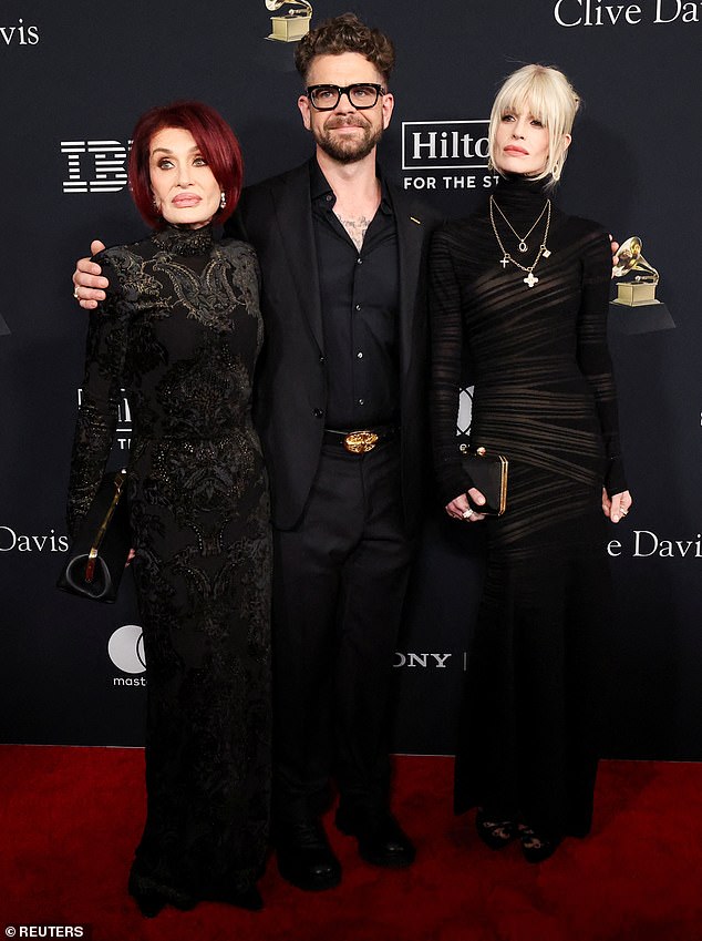 Sharon Osbourne posed with her son Jack Osbourne and her daughter Kelly Osbourne on the red carpet at the glamorous gathering