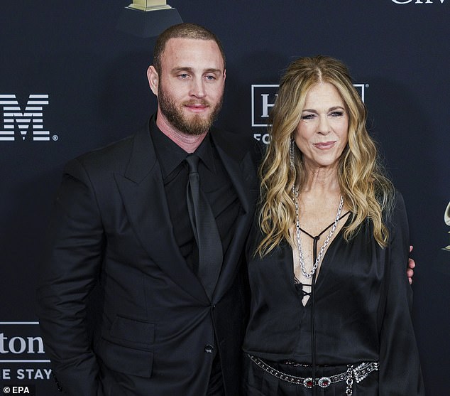 Rita Wilson was a vision in an edgy, boho-chic outfit as she walked the red carpet with her son Chet Hanks
