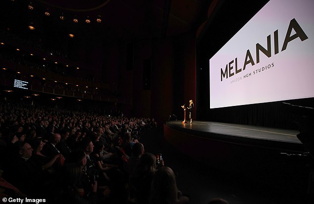 Overall, Melania had the third-highest performance of all theatrical releases over the weekend. A full theatre for the release with Melania onstage is pictured